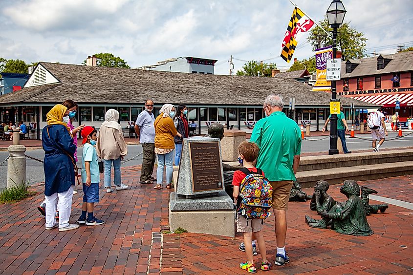 Tourists exoloring Annapolis, Maryland.