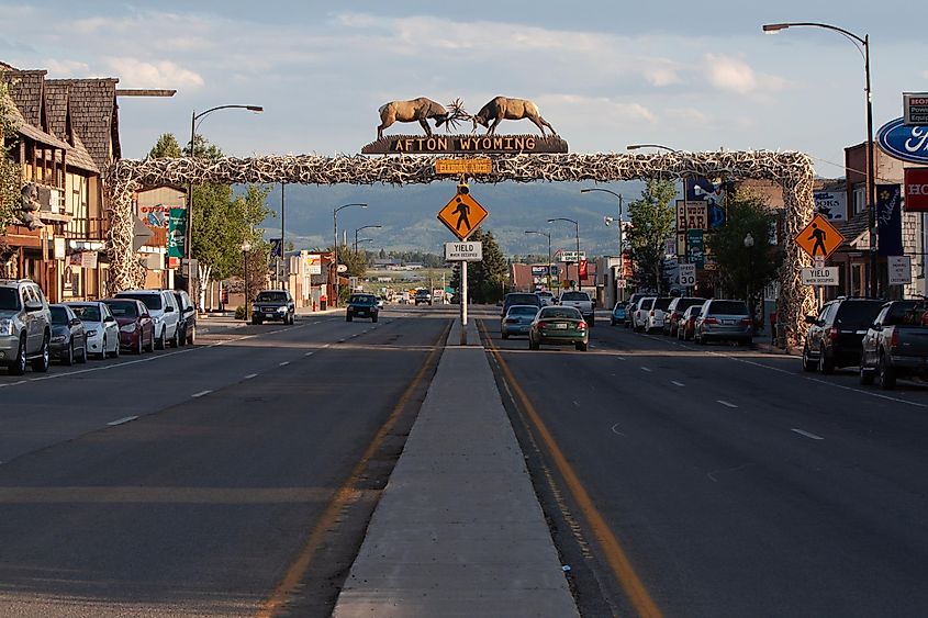 Elk Antler Arch spanning US Route 89 in Afton, Wyoming.