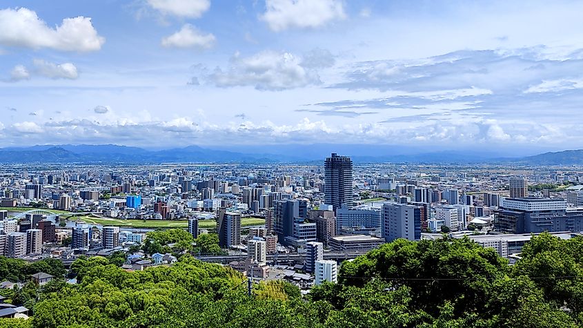 Kumamoto, Japan - May 20, 2025. Top View to Kumamoto city from Hanaokayama Park
