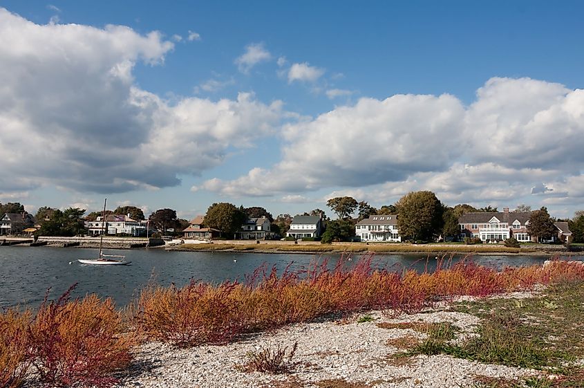 Homes along the coastline in Westport, Connecticut