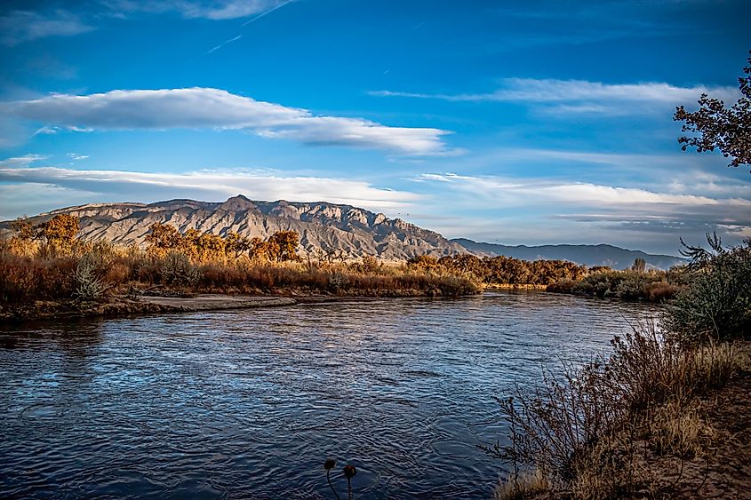 View of Sandia mountains from Corrales, New Mexico