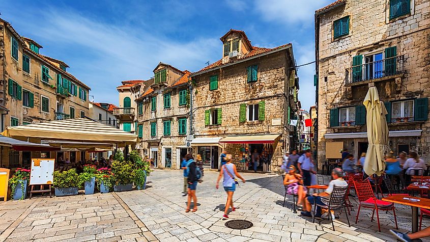 A vibrant square in the historic town of Split, Croatia