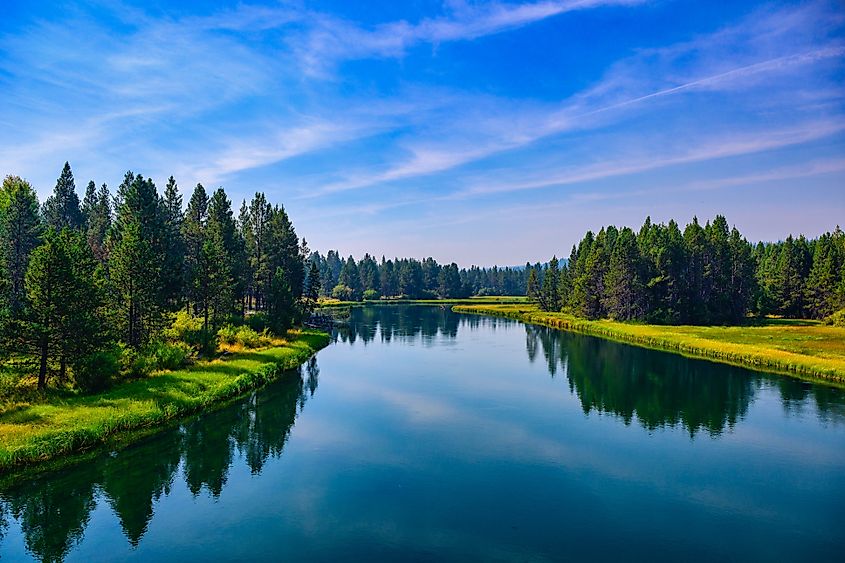 View of the Deschutes River in Sunriver, Oregon.