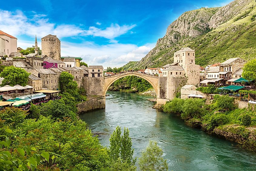 The Old Bridge in Mostar in a beautiful summer day, Bosnia and Herzegovina