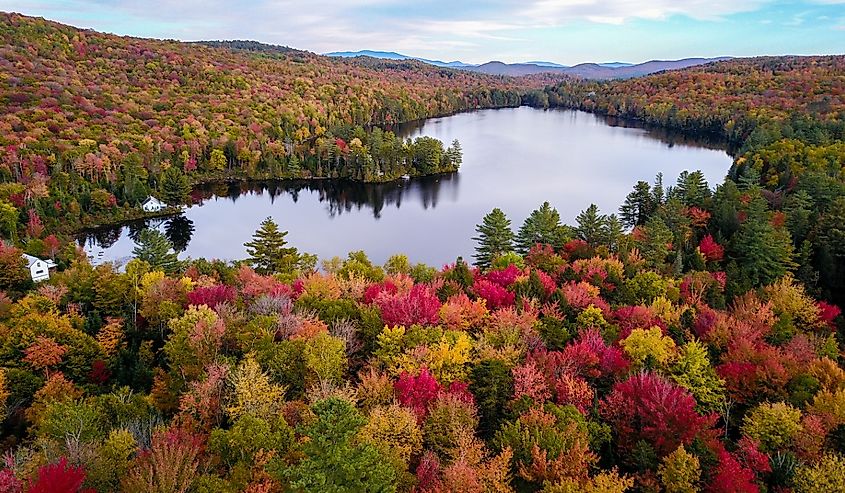 Ricker Pond - Groton State Forest Vermont - Fall Foliage Aerial