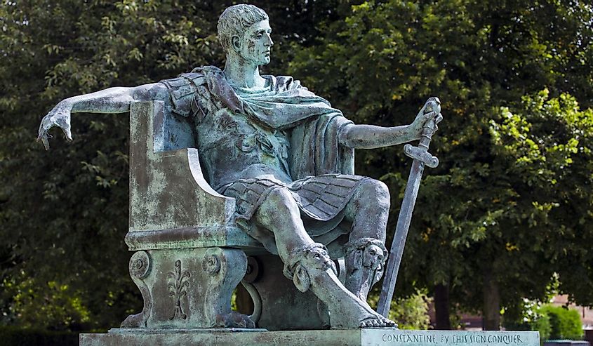 A statue of Roman Emperor Constantine the Great in York, England.