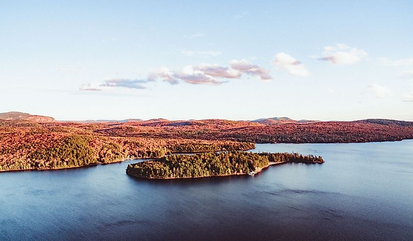 Aerial Shot of Schroon Lake and Adirondack Mountains, Upstate New York
