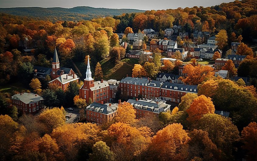 Aerial view of Hanover, New Hampshire.