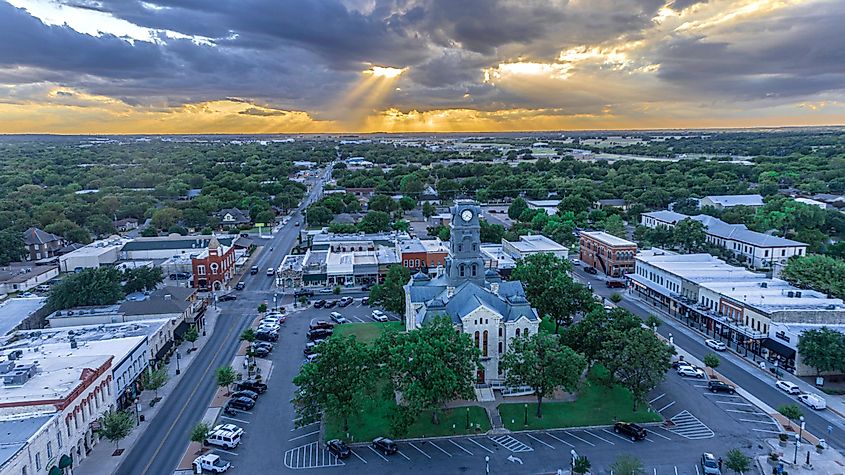 Aerial view of sunset in Granbury, Texas