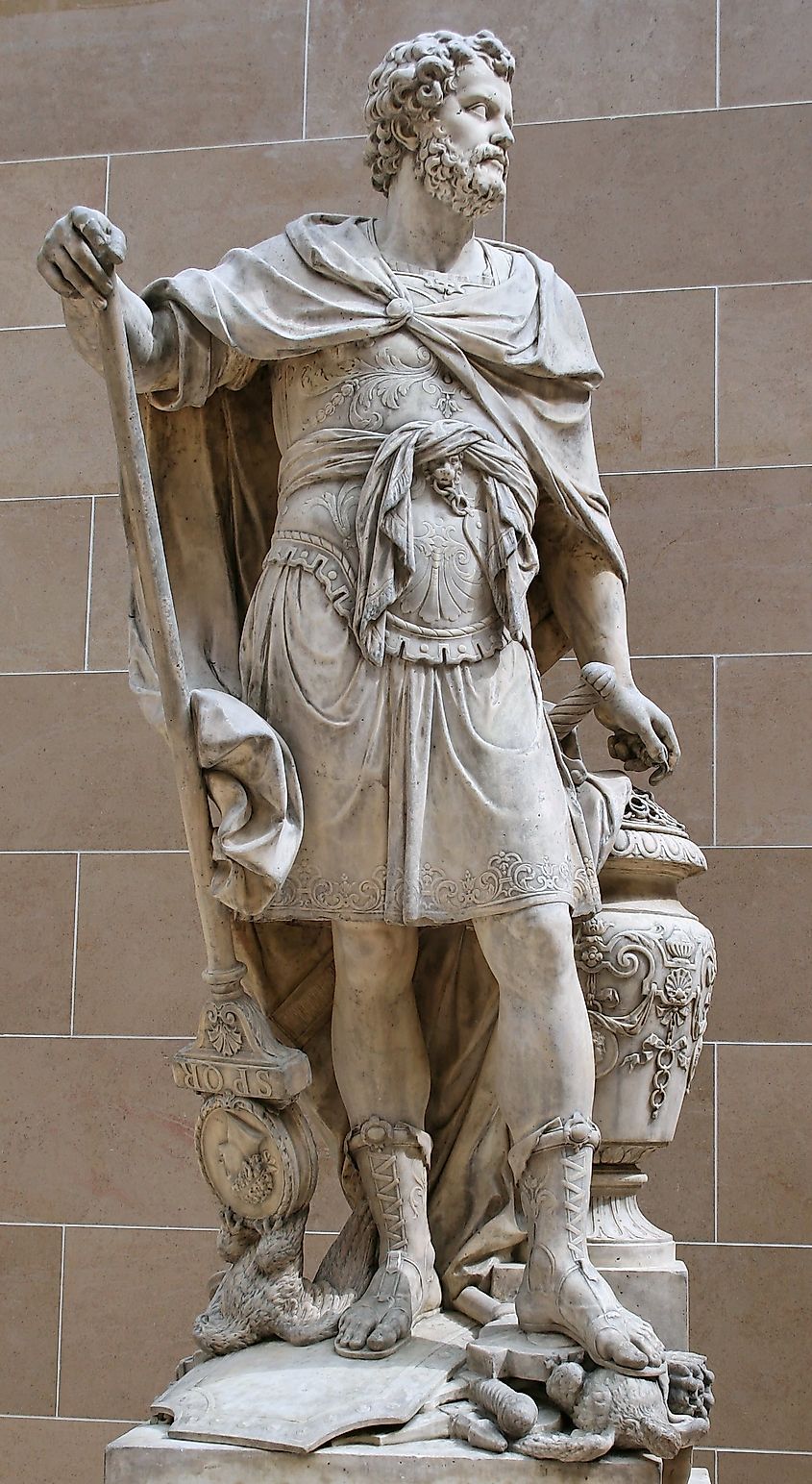 Hannibal Barca counting the rings of Roman knights killed at Cannae, marble sculpture by Sébastien Slodtz, 1704, Louvre Museum.