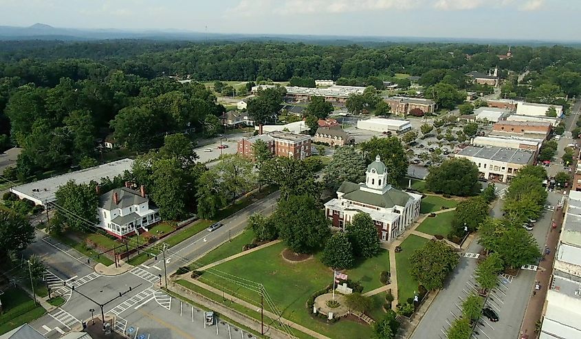 Life in small town USA Toccoa Georgia main street buildings and business