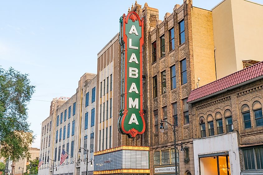 Historic Alabama Theater sign in downtown Birmingham.