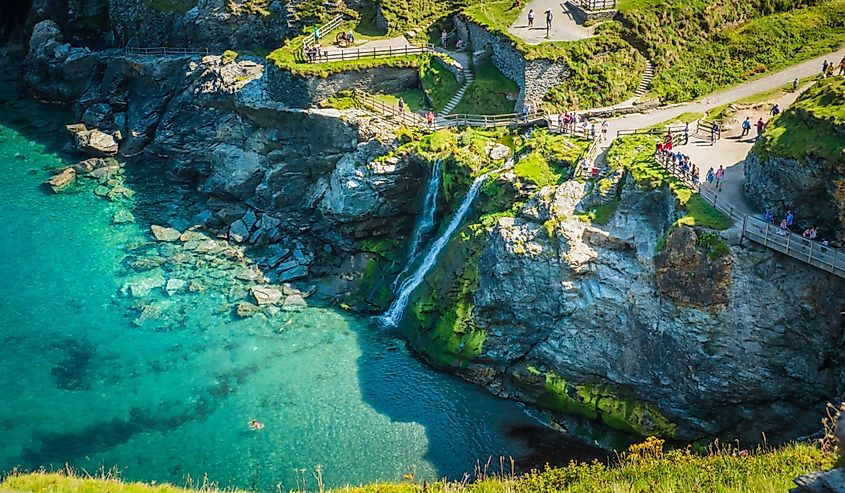 British west landscape coastline with green rocky cliffs, Atlantic Ocean.