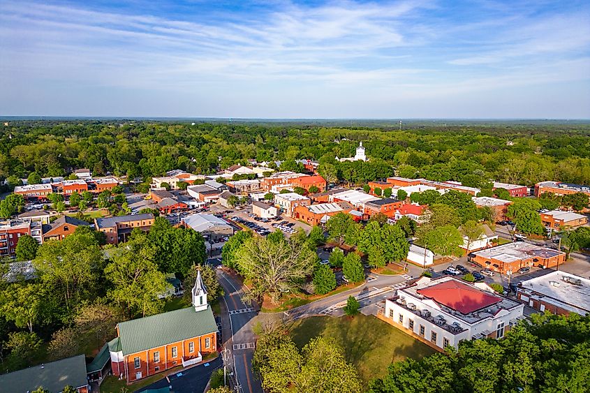 Aerial view of the historic downtown area of Madison, Georgia