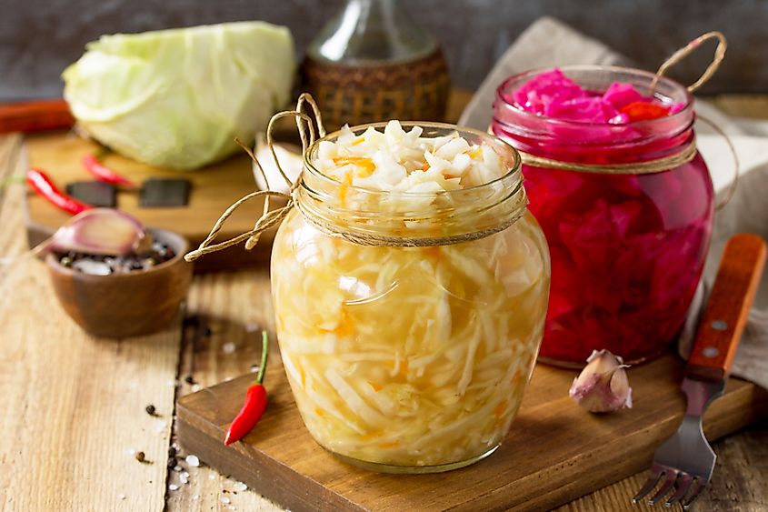 Sauerkraut variety preserving jars.