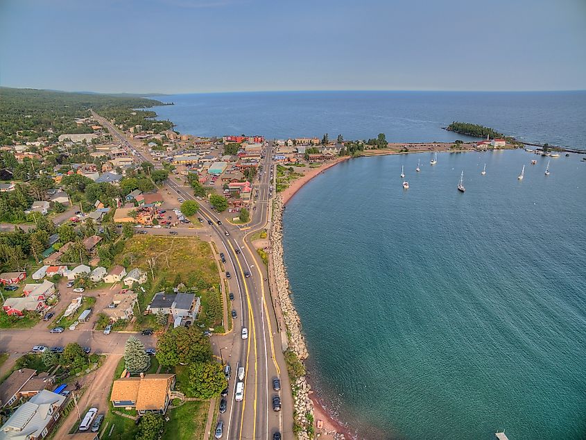 Aerial view of Grand Marais, Minnesota.