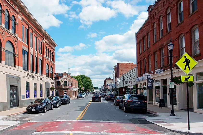 Scenic view of Main Street of the historical town of Hudson, Massachusetts