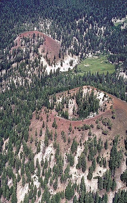 Close aerial view of the Red Cones toward the east-northeast, in the Eastern Sierra, California.
