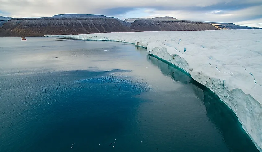 Croker Bay Glacier, in the Canadian Arctic, Northwest Passage, Canada. Drone view