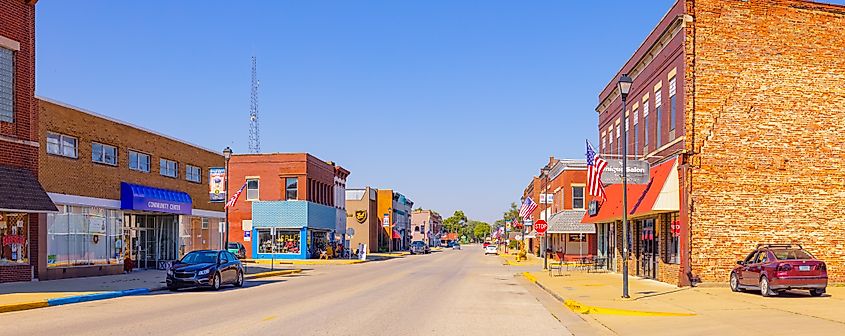 View of the main street in Clinton, Indiana.
