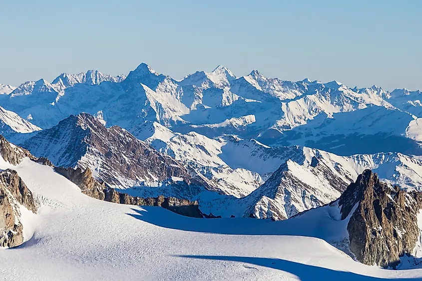 Chamonix-Mont-Blanc resort at the foot of the Mont Blanc massif, France.