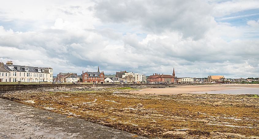 The beach and southern seafront of Troon, Ayrshire, Scotland.