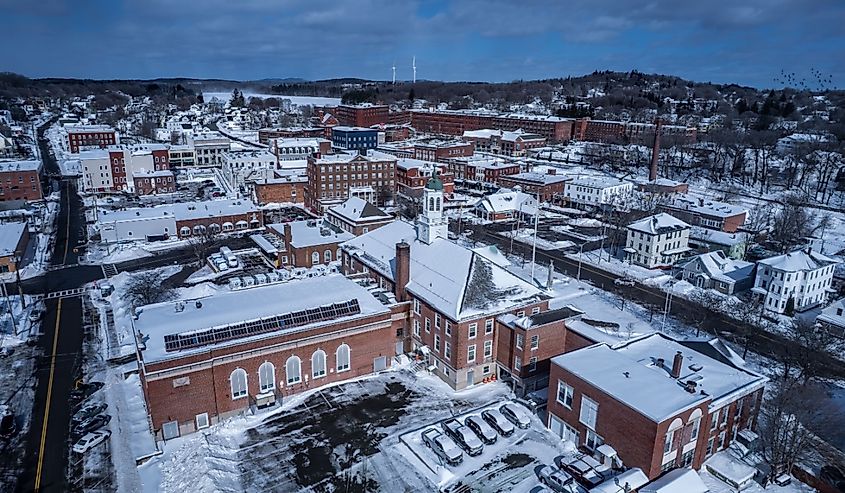 Aerial view of Gardner, Massachusetts in winter
