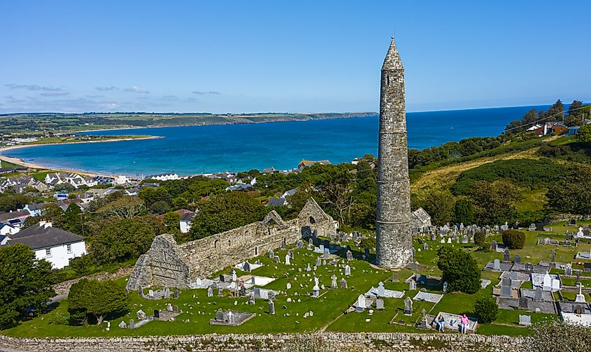 St. Declan's Round Tower (or Ardmore Tower) in the ruins of the old monastery at Ardmore, Ireland.