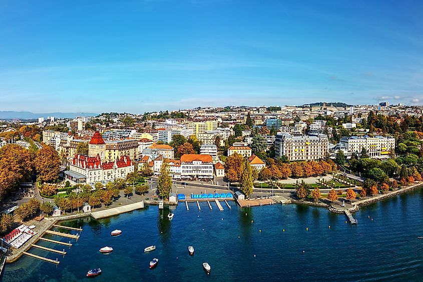 Lausanne, Switzerland over Lake Geneva.