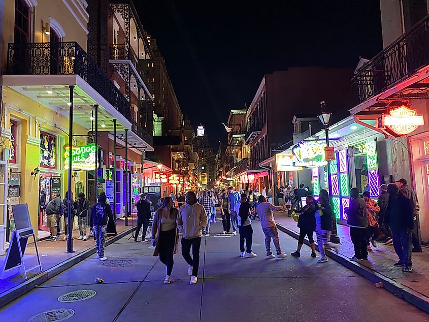 A typical energized evening on New Orlean's Bourbon Street