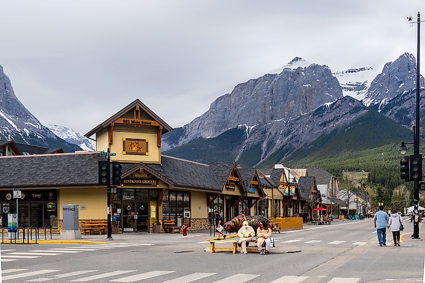 The charming town of Canmore, Alberta, in the Canadian Rockies