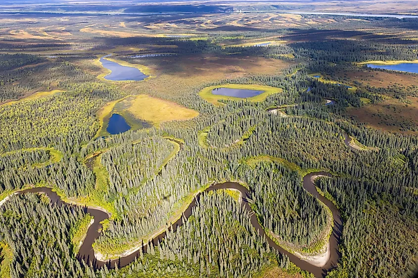 Aerial landscape of Kobuk Valley National Park in the Alaskan arctic