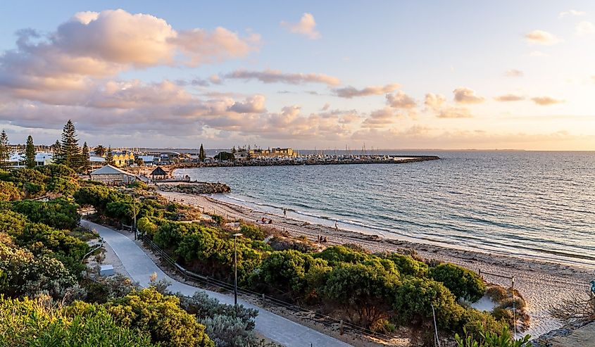 Bathers Beach, also known as Whalers Beach, a section of coastline in the City of Fremantle, Western Australia.
