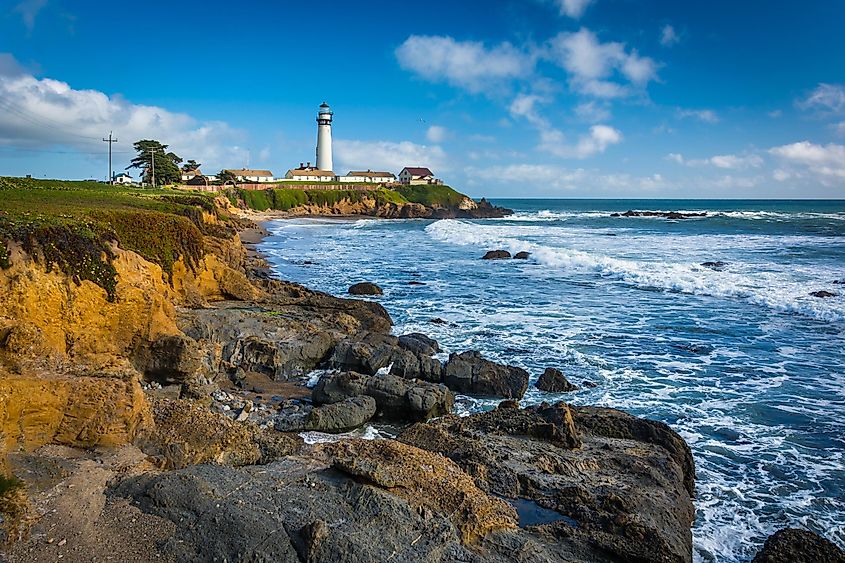 The coastal town of Pescadero with the Pigeon Point Lighthouse visible in the distance.