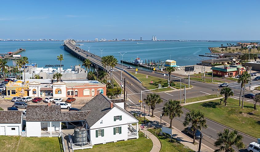 Aerial view of South Padre Island, across the Laguna Madre, from Port Isabel.