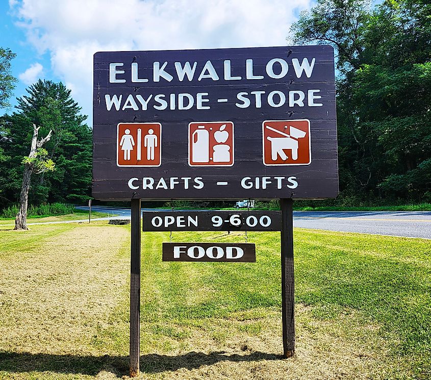 Elkwallow Wayside Stop Sign, Shenandoah National Park, Virginia, USA.