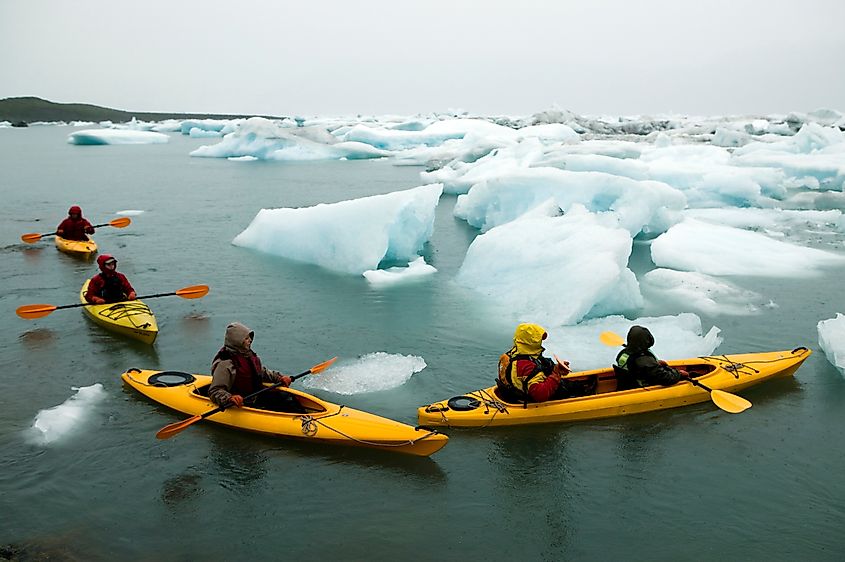 Kayakers in the Prince William Sound in Alaska