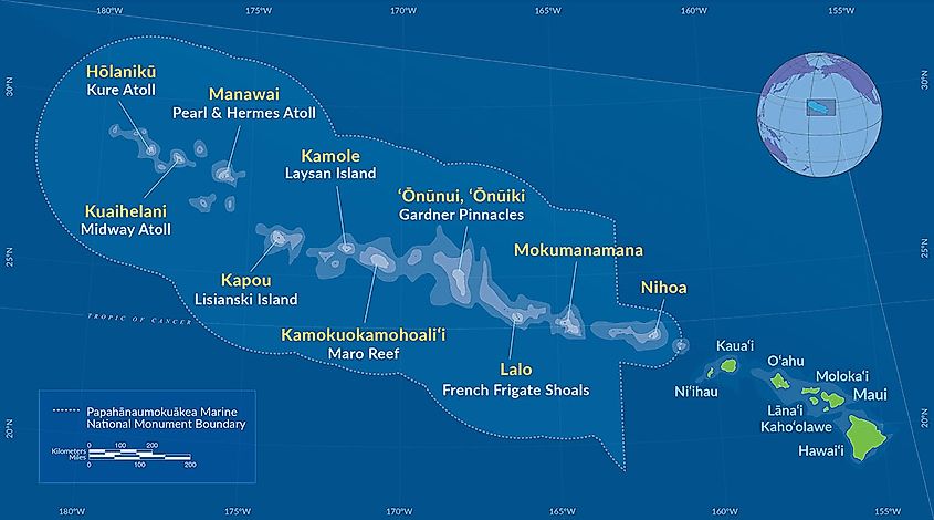 Map of Papahānaumokuākea Marine National Monument (2016)