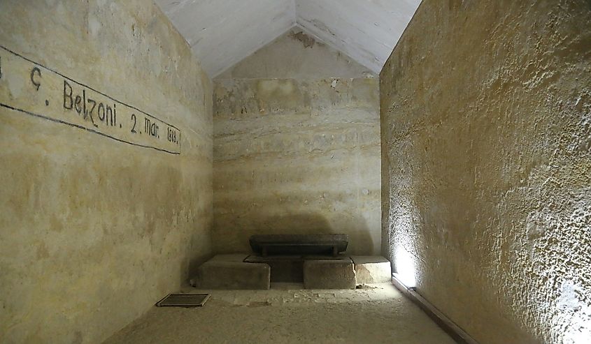 A picture from inside the tomb of King Khafre inside his pyramid