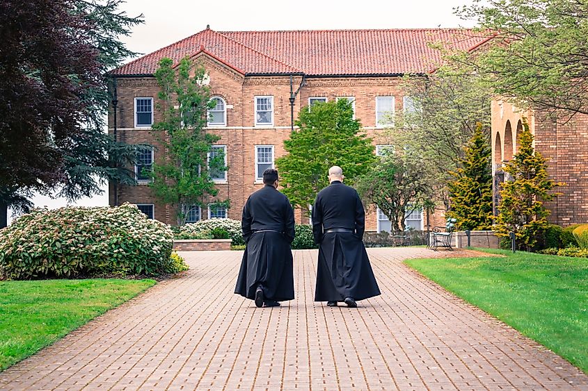 Two Benedictine monks at the famous historic Mount Angel Abbey