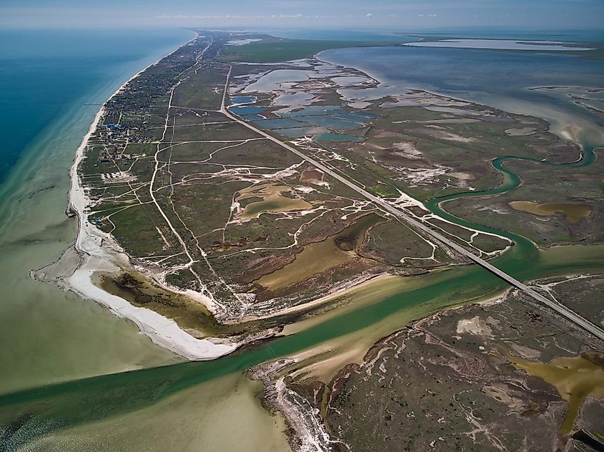 Arabat Spit aerial view, Azov Sea