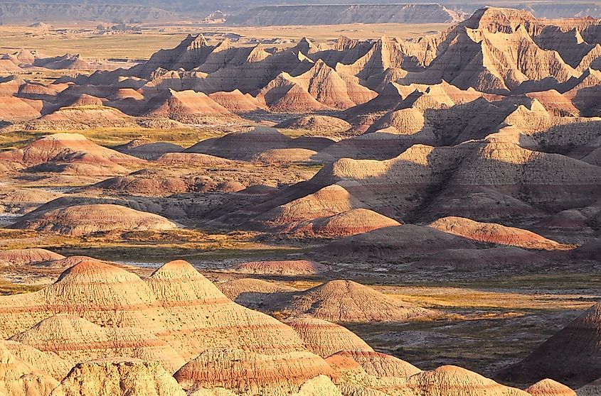 Badlands rock formations in South Dakota's Badlands National Park.
