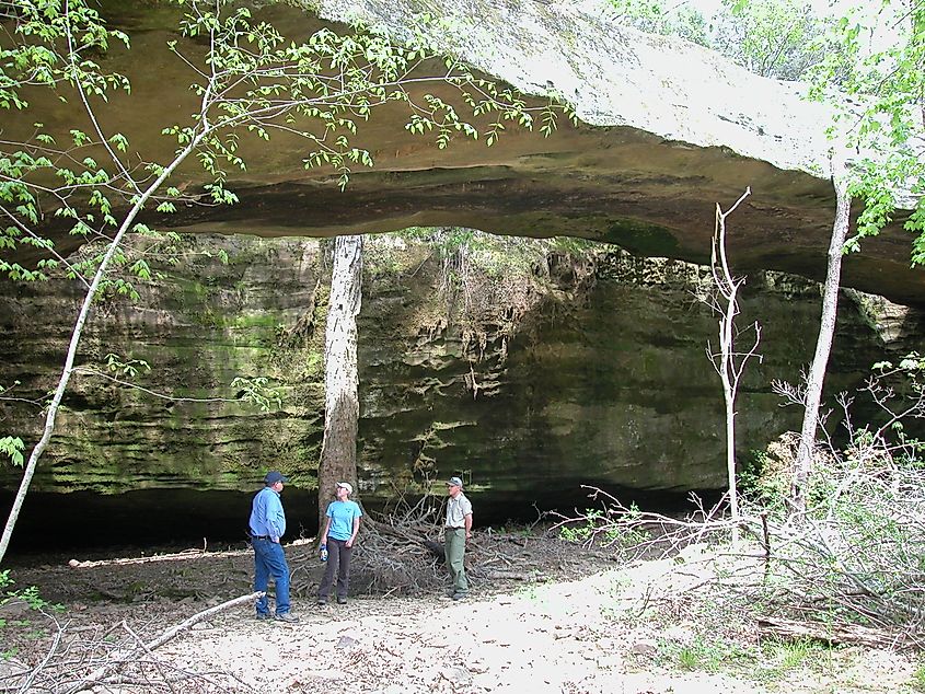 An arched rock formation at the Mantle Rock Archaeological District in Livingston County, Kentucky