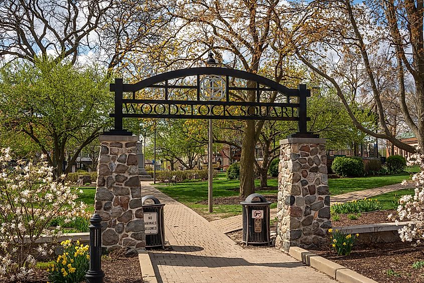 Woodstock Square in early spring in Woodstock, Illinois.