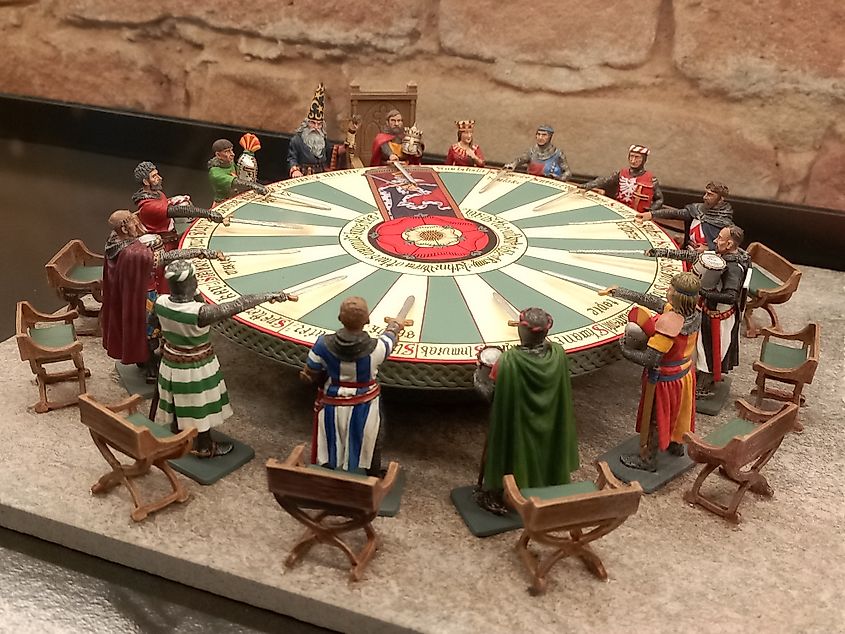 The reconstruction of King Arthur's round table with the knights in Belgioioso, Italy