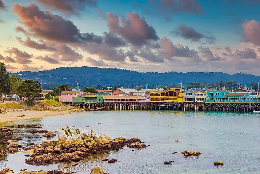 Colorful buildings on the old boardwalk in Monterey California