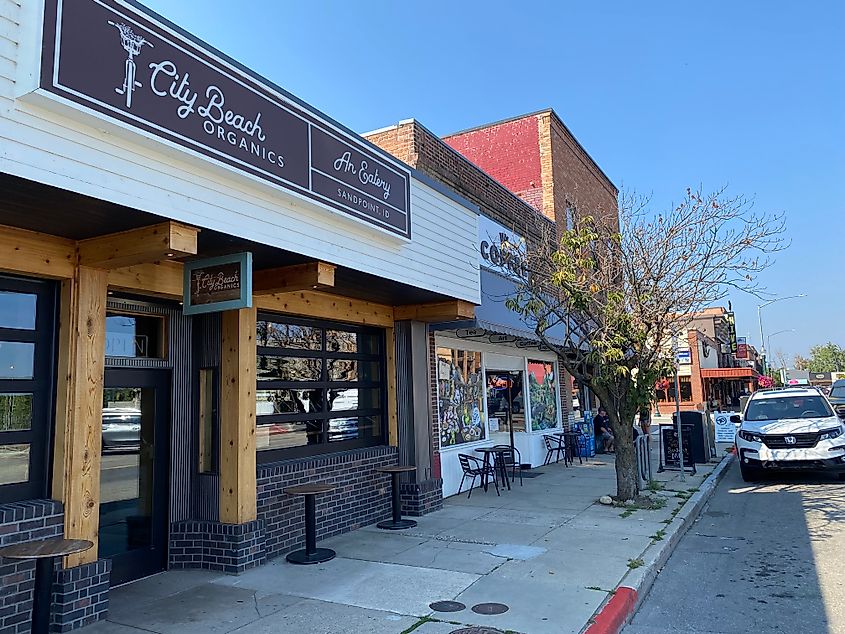 An organic restaurant and a coffee shop on a quiet main street in Sandpoint, ID.