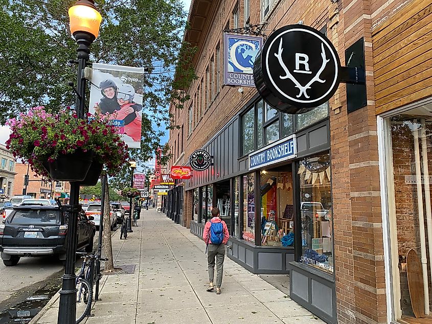 A woman peruses the shops of Bozeman's beautiful Main Street.