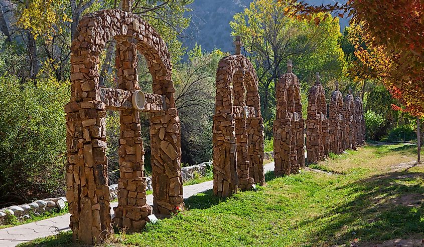 Crosses at the grounds of El Santuario de Chimayo in New Mexico