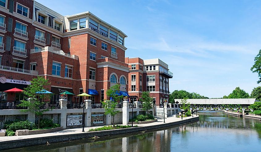 Buildings with Shops and Restaurants along the Naperville Riverwalk